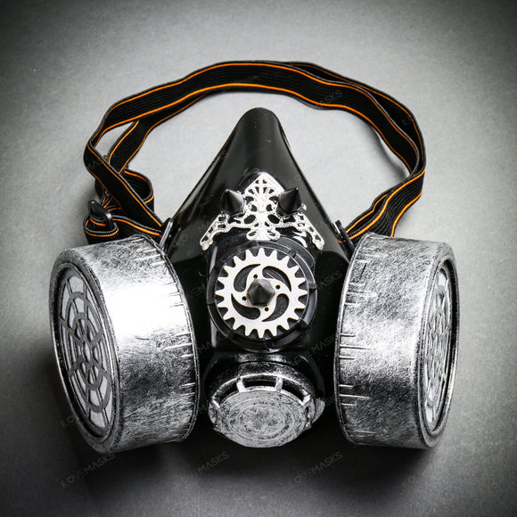 Half Face Steampunk Costume Mask - Black Silver - Picture 1 of 9